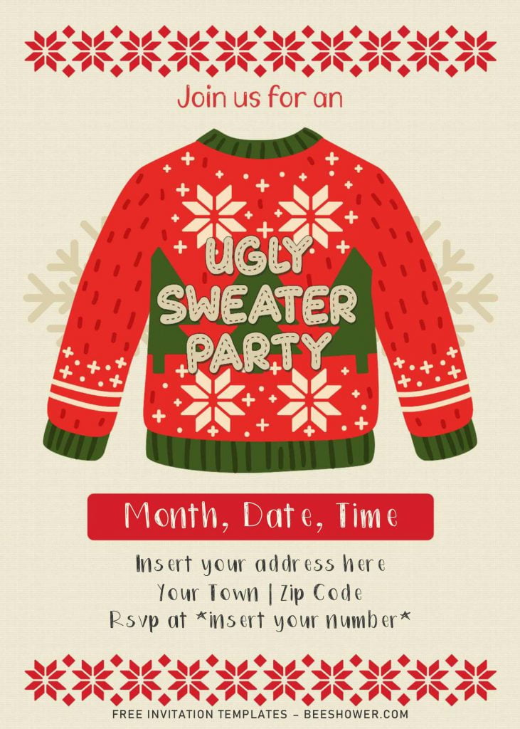 Free Ugly Sweater Baby Shower Party Invitation Templates For Word and has Knitted style border