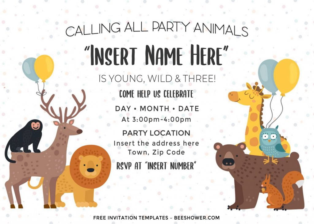 Free Cute Party Animals Baby Shower Invitation Templates For Word and has baby lion and bear