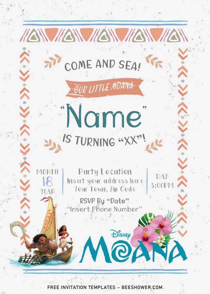 Free Moana Baby Shower Invitation Templates For Word and has Tropical Flowers and Hawaiian Hibiscus