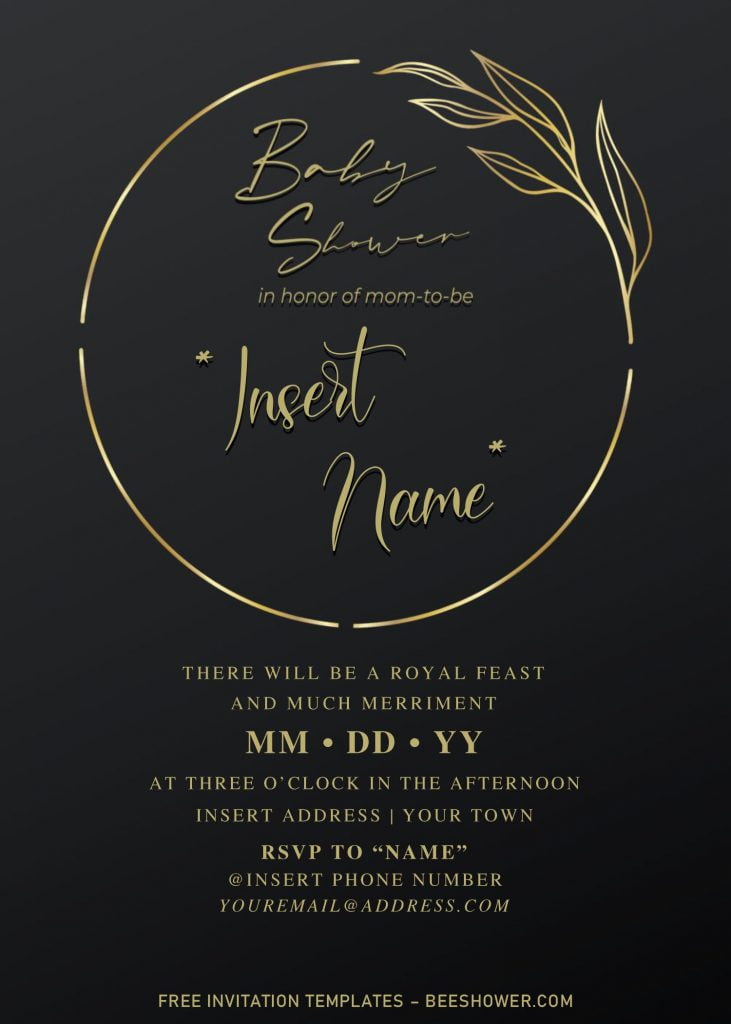 Free Elegant Black And Gold Baby Shower Invitation Templates For Word and has Gold fonts
