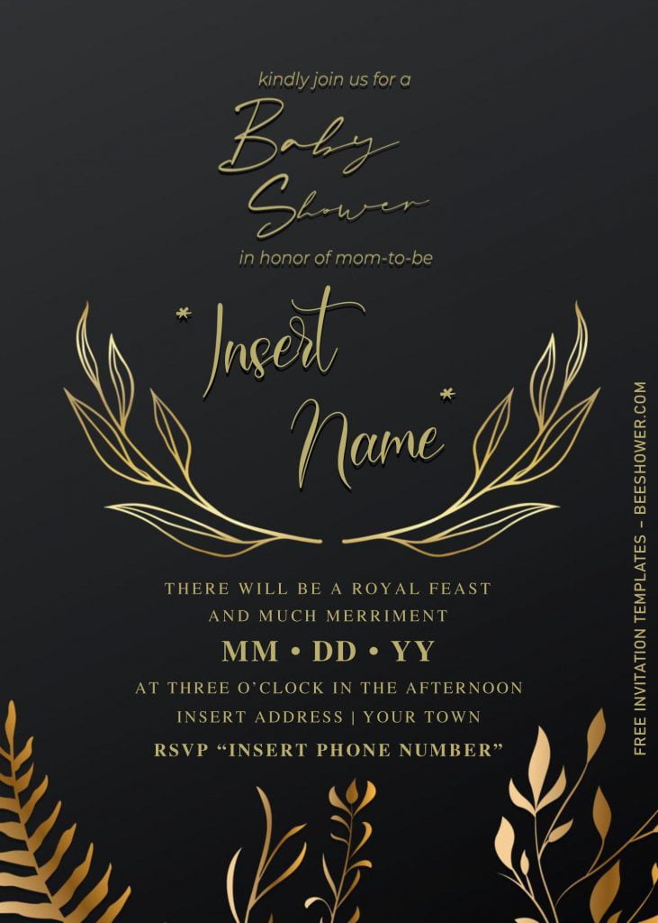 Free Elegant Black And Gold Baby Shower Invitation Templates For Word and has Flower Crest 