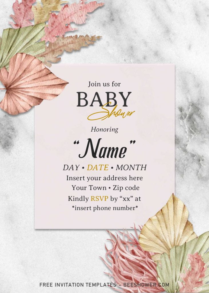 Free Bohemian Baby Shower Invitation Templates For Word and has white marble and black background