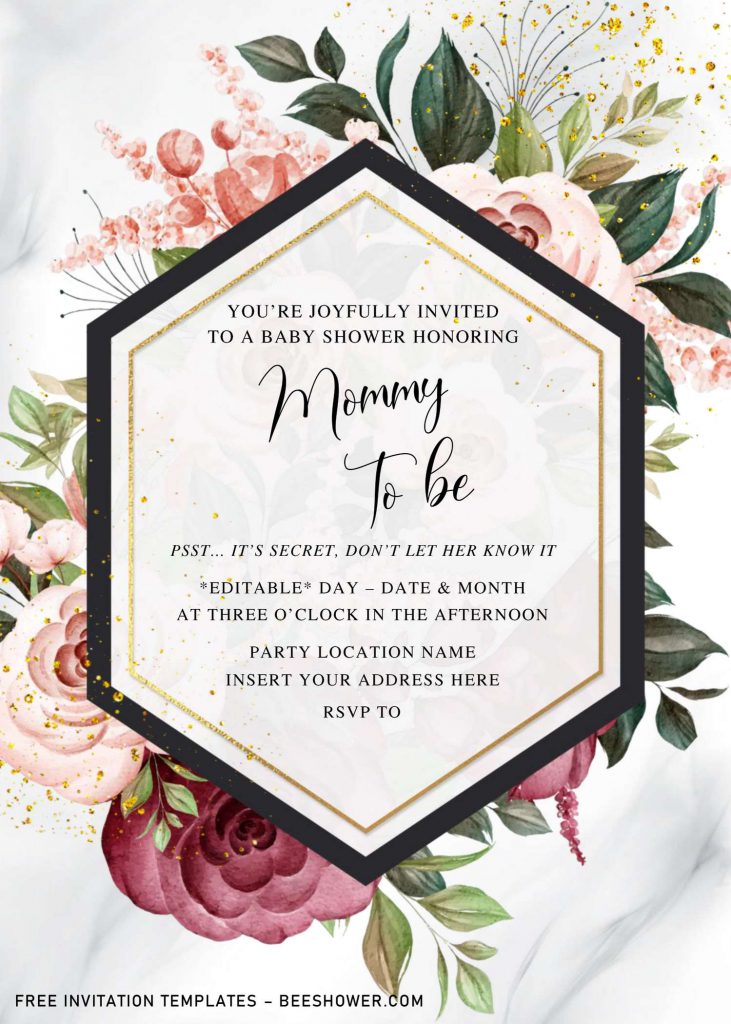 Free Burgundy Floral Baby Shower Invitation Templates For Word and has elegant typography