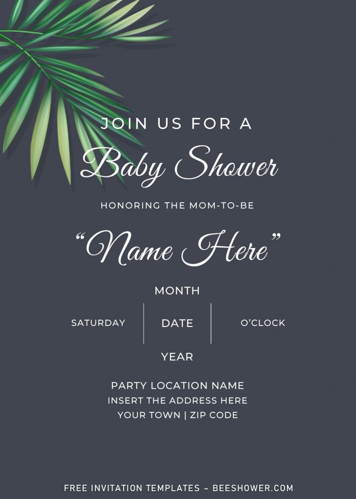 Free Elegant Greenery Baby Shower Invitation Templates For Word and has green palm leaves