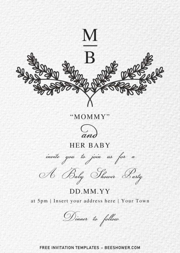 Free Floral Monogram Baby Shower Invitation Templates For Word and has portrait orientation