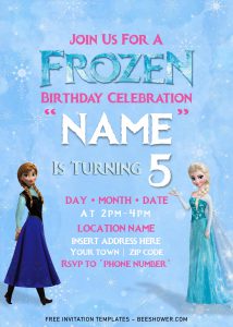 Free Frozen Baby Shower Invitation Templates For Word and has Elsa wearing glacier blue dress