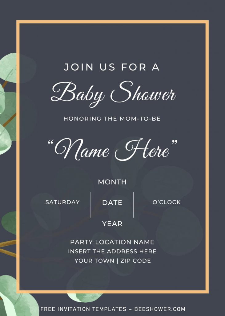 Free Elegant Greenery Baby Shower Invitation Templates For Word and has green eucalyptus leaves