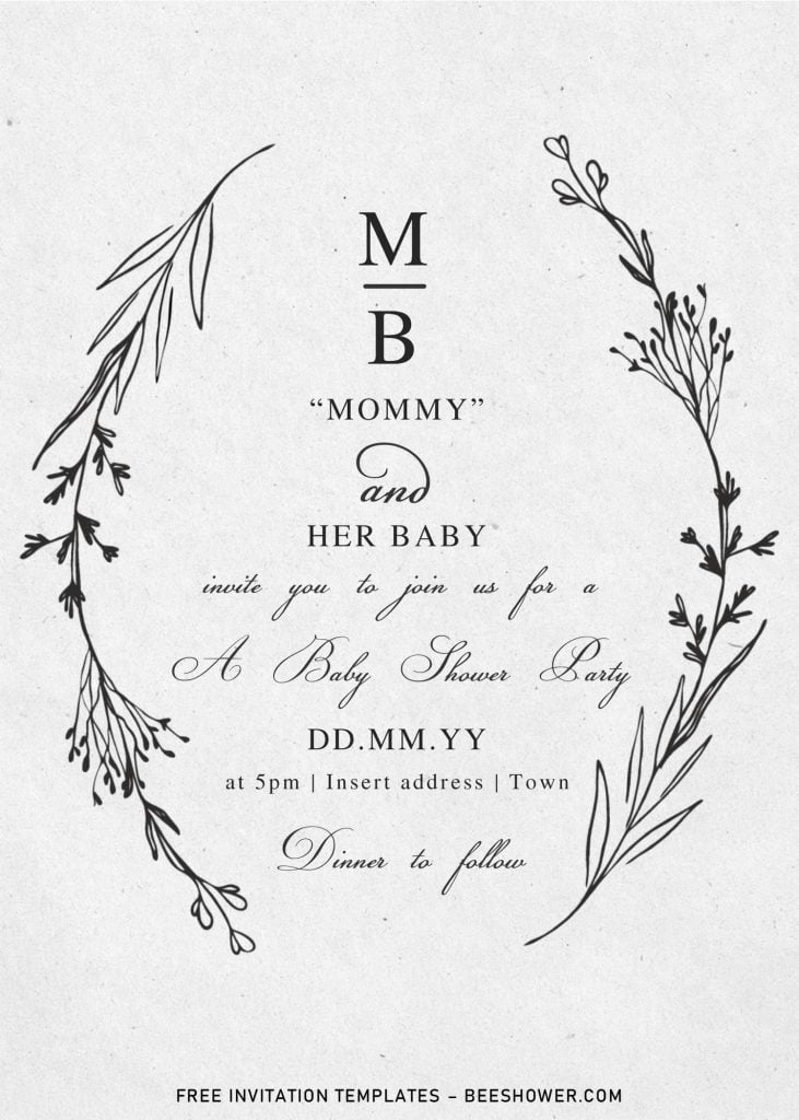Free Floral Monogram Baby Shower Invitation Templates For Word and has canvas background and custom floral frame