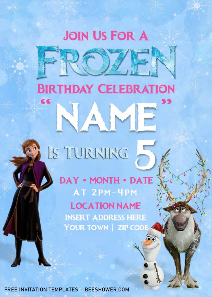 Free Frozen Baby Shower Invitation Templates For Word and has Sven, Olaf and Anna