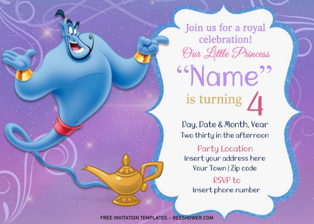 Free Aladdin Baby Shower Invitation Templates For Word and has genie