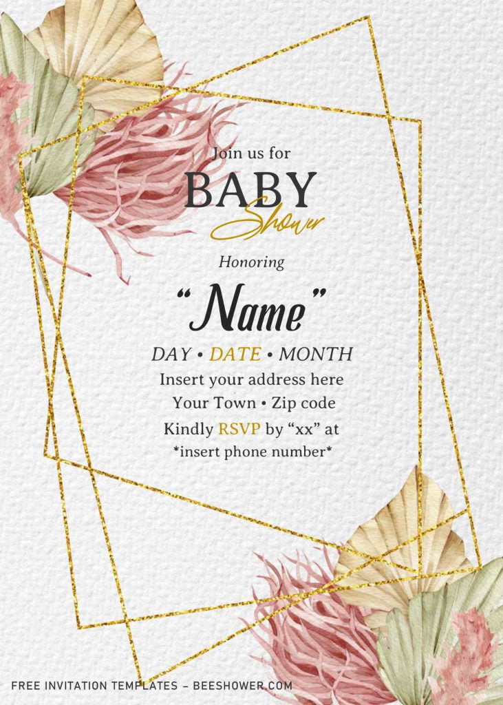 Free Bohemian Baby Shower Invitation Templates For Word and has gold geometric pattern or frame