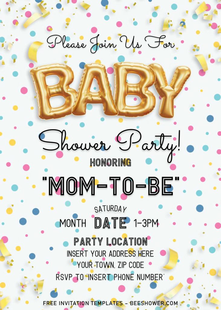 Free Gold Balloons Baby Shower Invitation Templates For Word and has gold baby shower wording