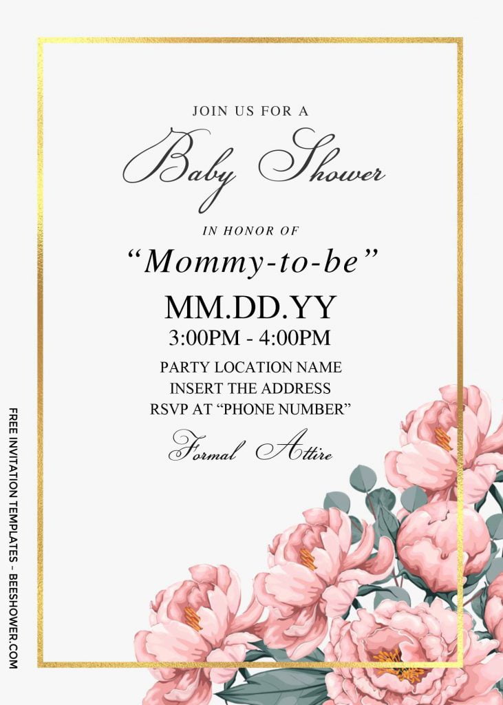 Free Dusty Rose Baby Shower Invitation Templates For Word and has blush peach pink roses