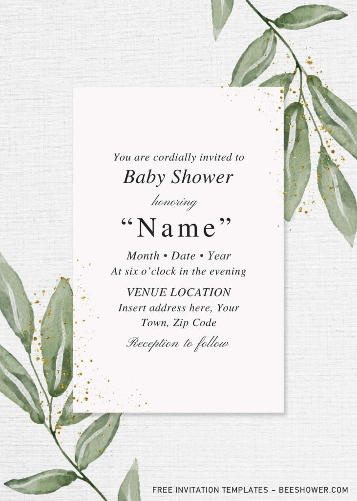 Free Botanical Leaves Baby Shower Invitation Templates For Word and has canvas background