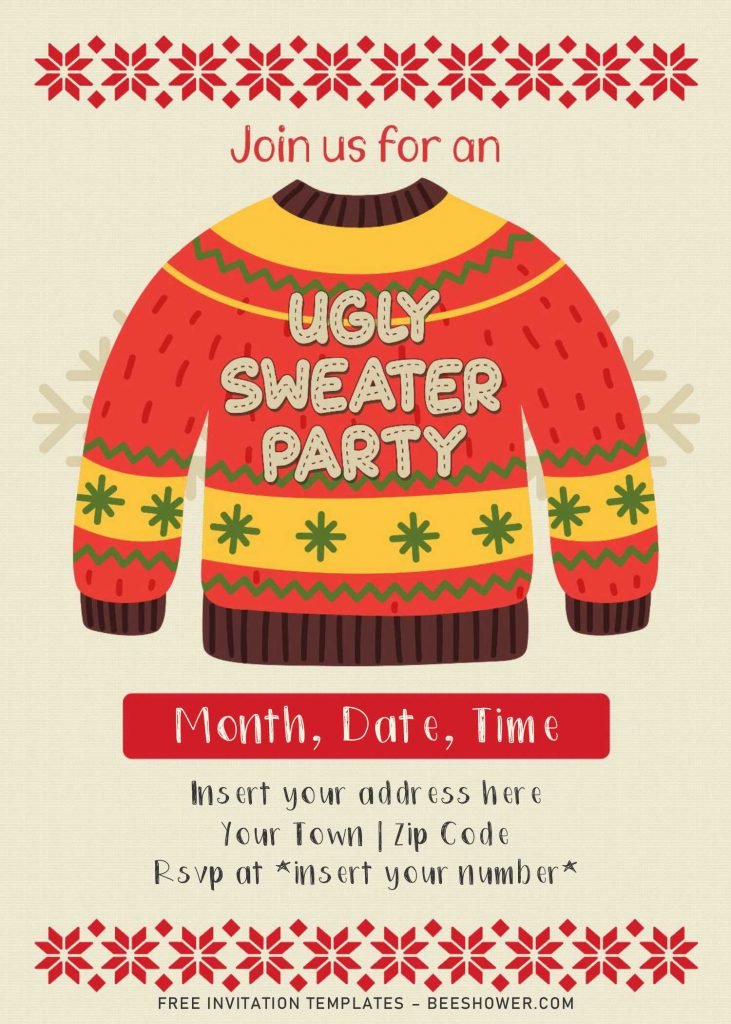 Free Ugly Sweater Baby Shower Party Invitation Templates For Word and has Christmas style sweater