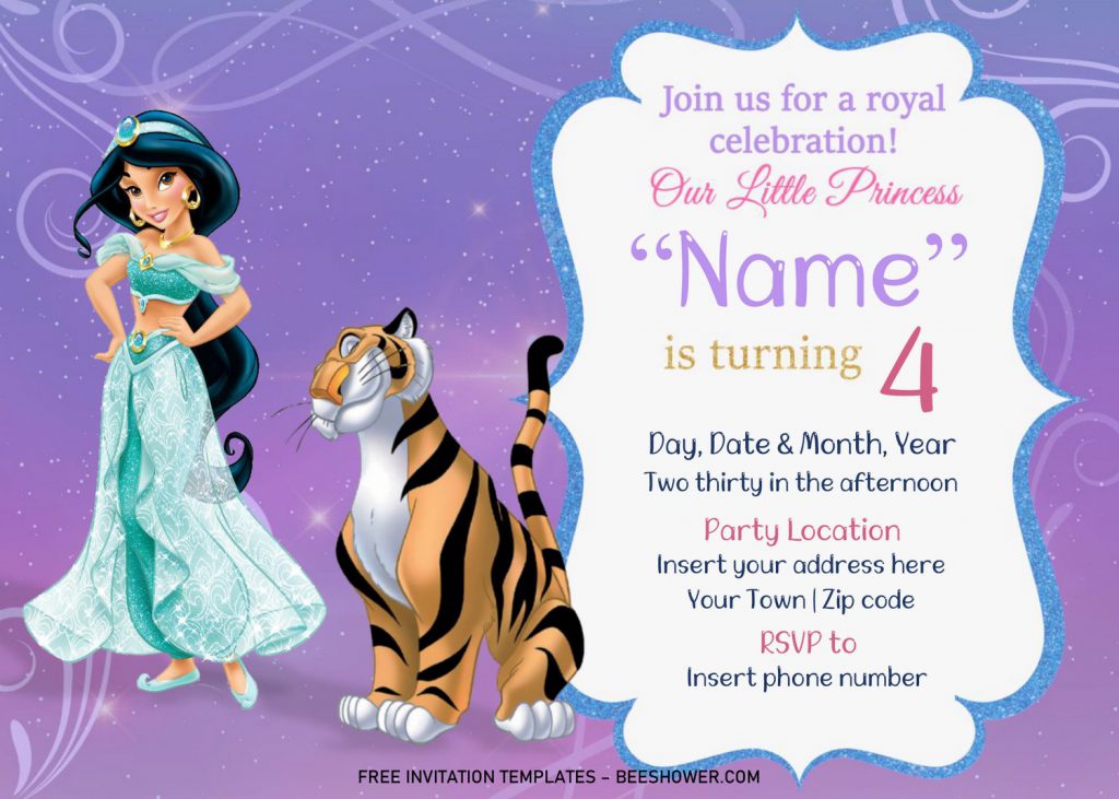 Free Aladdin Baby Shower Invitation Templates For Word and has Jasmine play with Rajah
