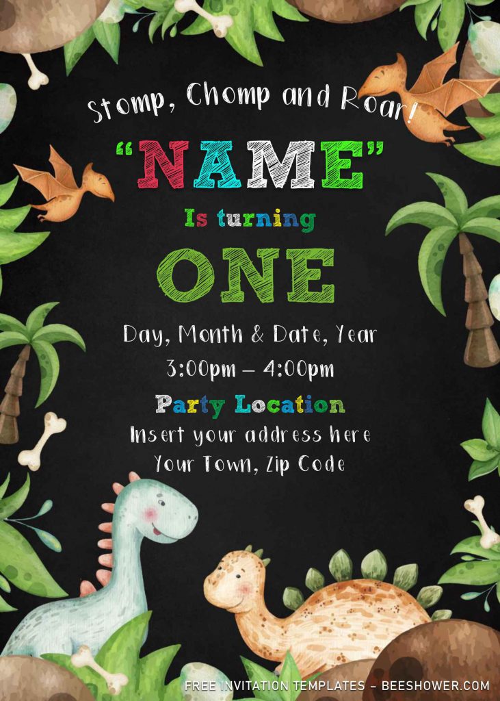 Free Dinosaur Baby Shower Invitation Templates For Word and has blackboard background and colorful design
