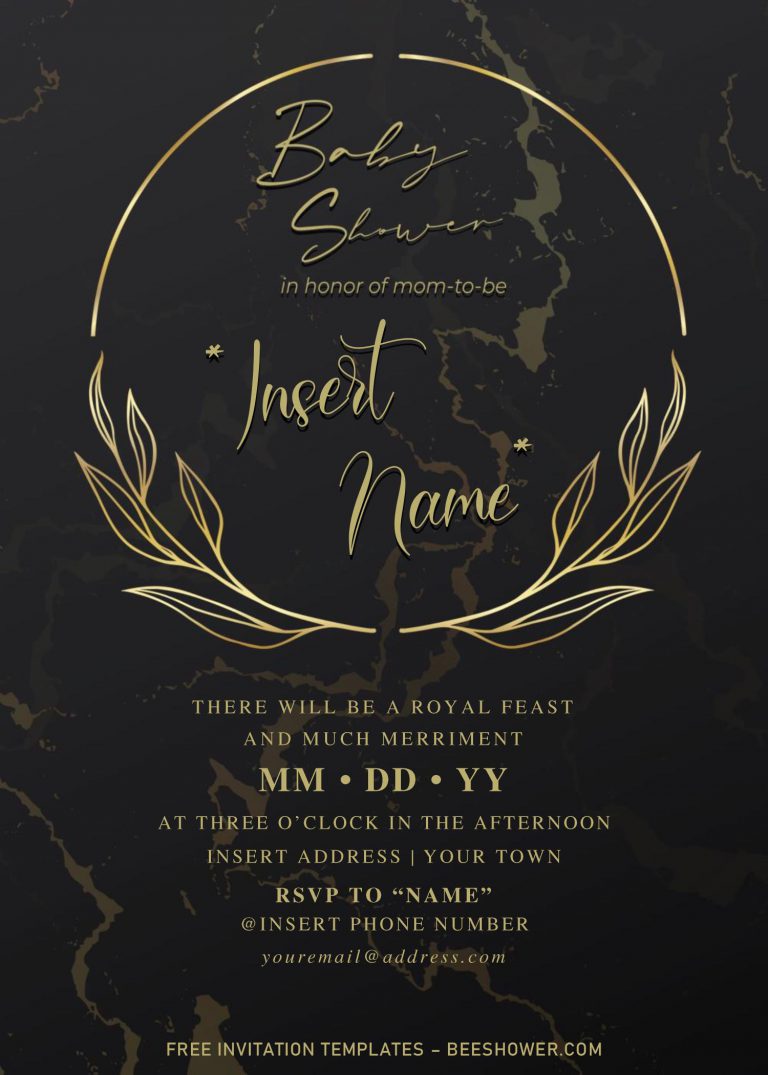 Free Elegant Black And Gold Baby Shower Invitation Templates For Word ...