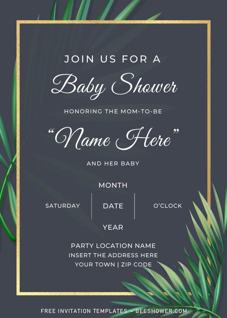 Free Elegant Greenery Baby Shower Invitation Templates For Word and has gold frame