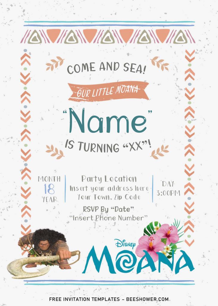 Free Moana Baby Shower Invitation Templates For Word and has Disney Moana's Logo