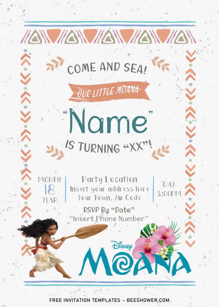 Free Moana Baby Shower Invitation Templates For Word and aztec tribal pattern
