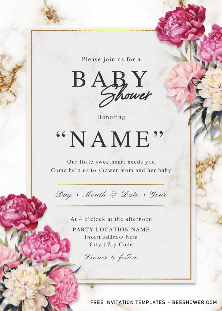 Free Elegant Marble Baby Shower Invitation Templates For Word and has blush peach roses