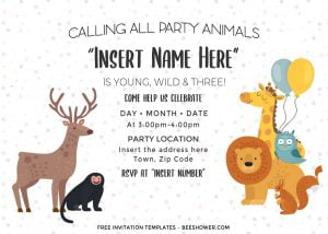 Free Cute Party Animals Baby Shower Invitation Templates For Word and has baby monkey and deer