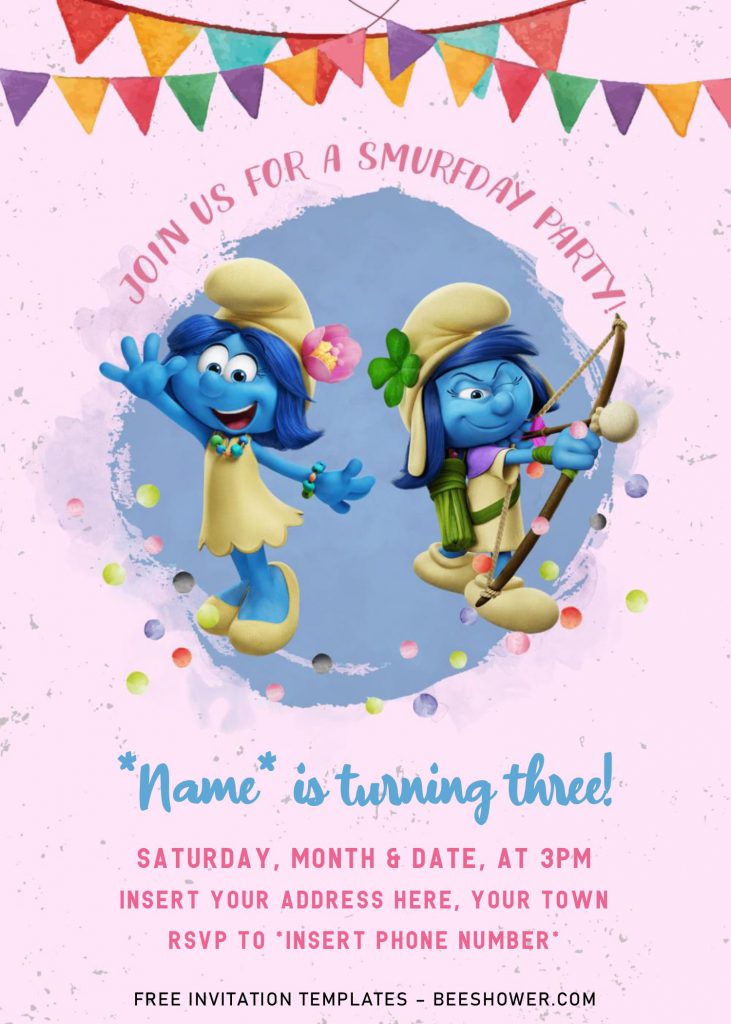 Free Smurf Baby Shower Invitation Templates For Word and has vexy and Smurfette 