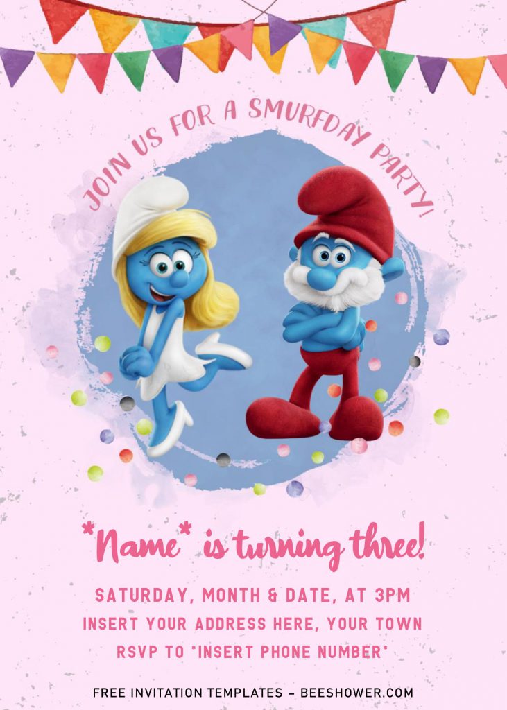 Free Smurf Baby Shower Invitation Templates For Word and has papa Smurf