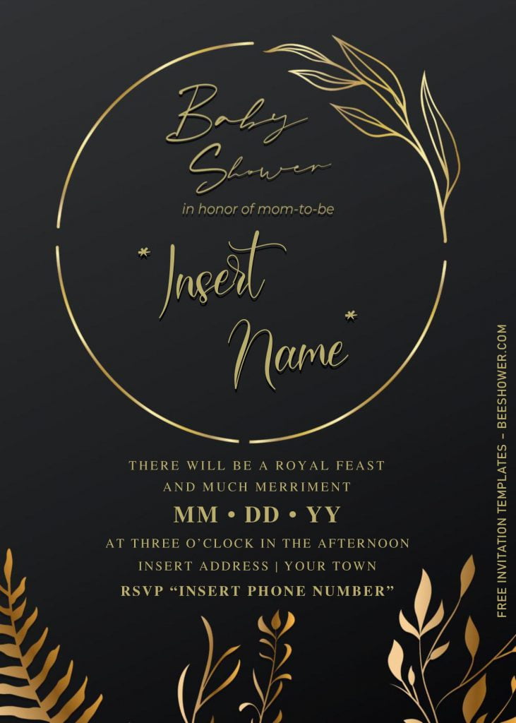 Free Elegant Black And Gold Baby Shower Invitation Templates For Word and has Gold Floral Frame
