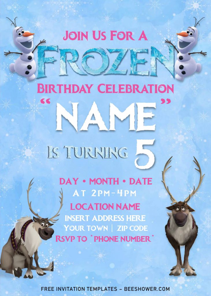 Free Frozen Baby Shower Invitation Templates For Word and has Sven and olaf
