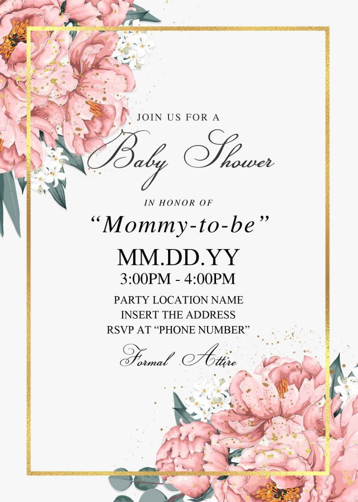 Free Dusty Rose Baby Shower Invitation Templates For Word and has vintage design and portrait orientated
