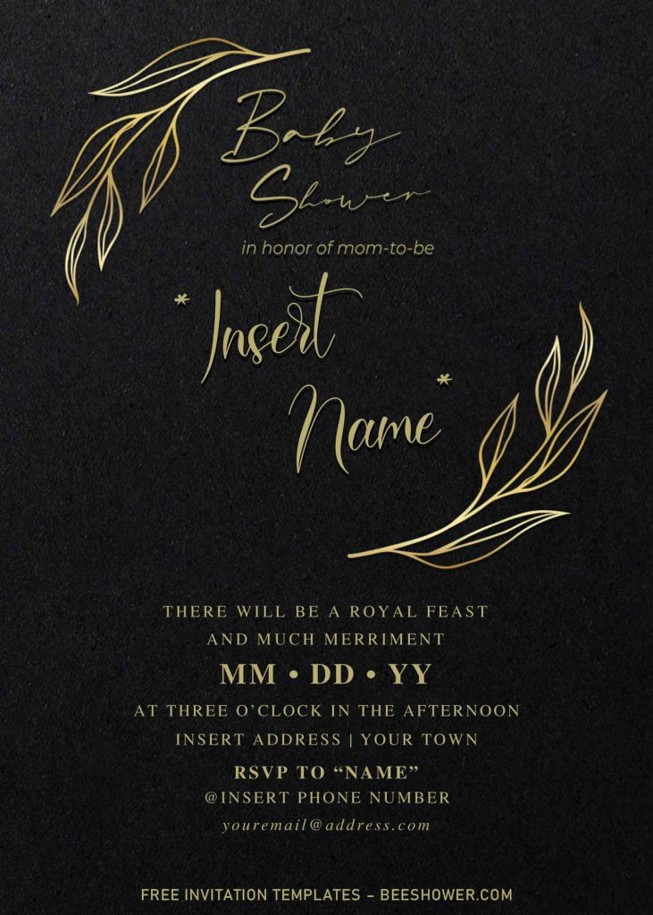 Free Elegant Black And Gold Baby Shower Invitation Templates For Word and has Black background