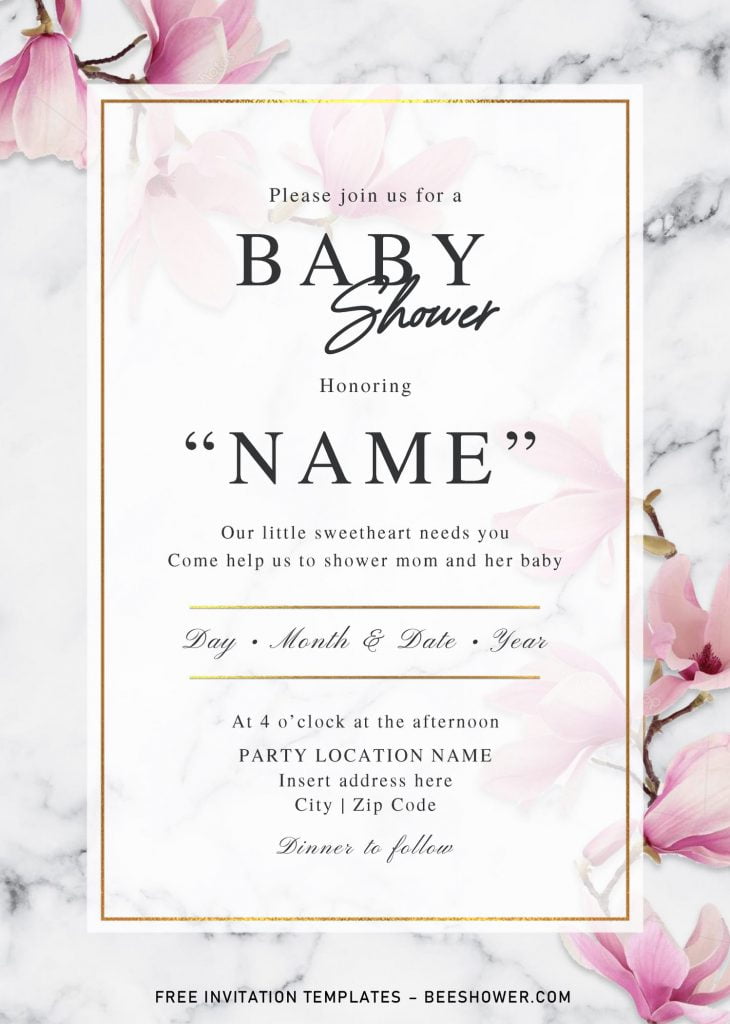 Free Elegant Marble Baby Shower Invitation Templates For Word and has portrait orientation card design