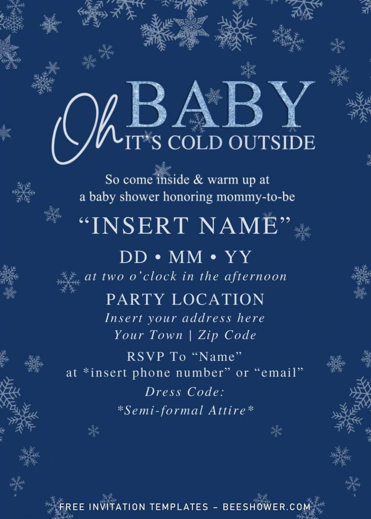 Free Winter Oh Baby Shower Invitation Templates For Word and has sparkling snowflakes