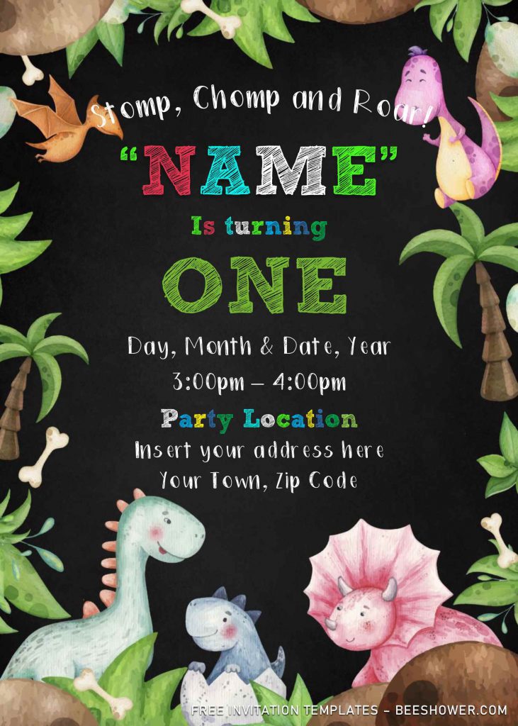 Free Dinosaur Baby Shower Invitation Templates For Word and has portrait orientation and chalkboard background