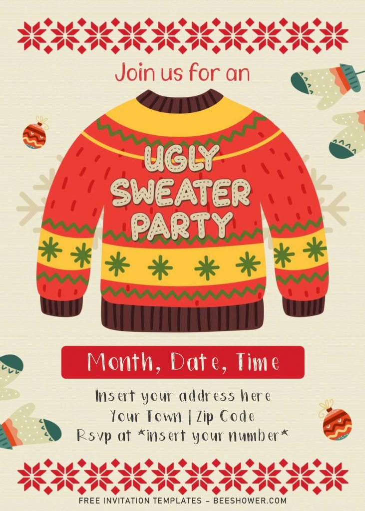 Free Ugly Sweater Baby Shower Party Invitation Templates For Word and has portrait orientation card design