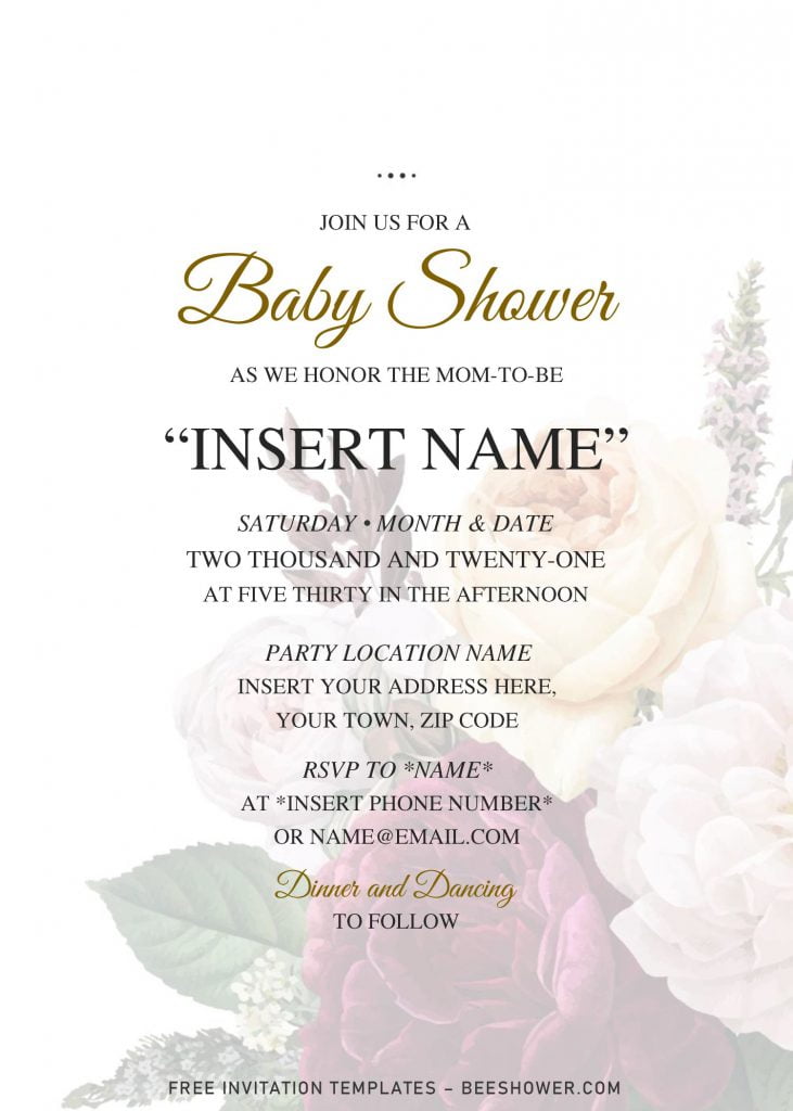 Free Vintage Floral Bouquet Baby Shower Invitation Templates For Word and has watercolor roses