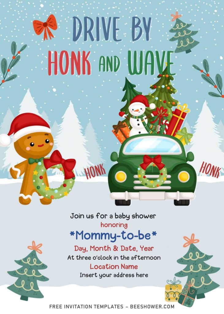 Free Winter Vintage Truck Baby Shower Party Invitation Templates For Word and has Ginger man and vintage automobile