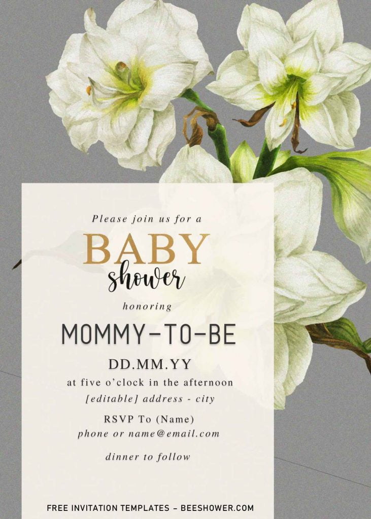 Free Watercolor Lily Baby Shower Invitation Templates For Word and has owl gray background