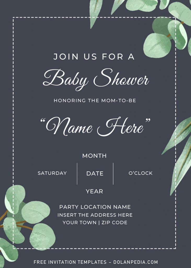 Free Elegant Greenery Baby Shower Invitation Templates For Word and has exotic green eucalyptus leaves