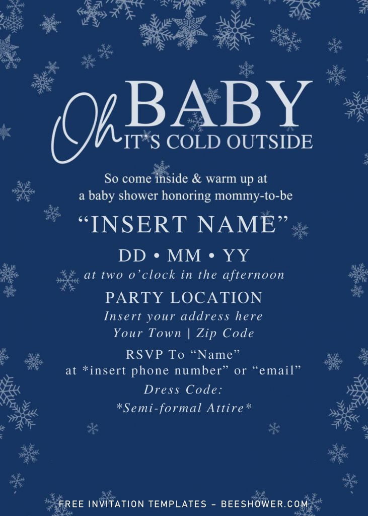 Free Winter Oh Baby Shower Invitation Templates For Word and has blue background