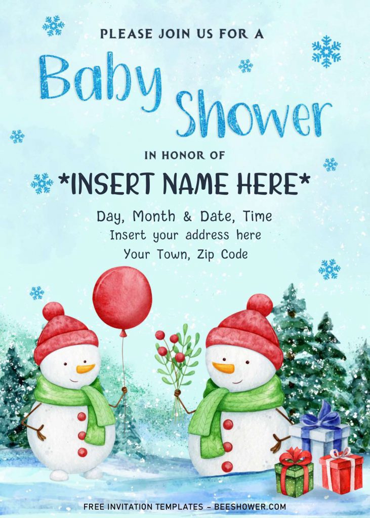 Free Winter Baby Shower Invitation Templates For Word and has glitter and sparkling snowflakes