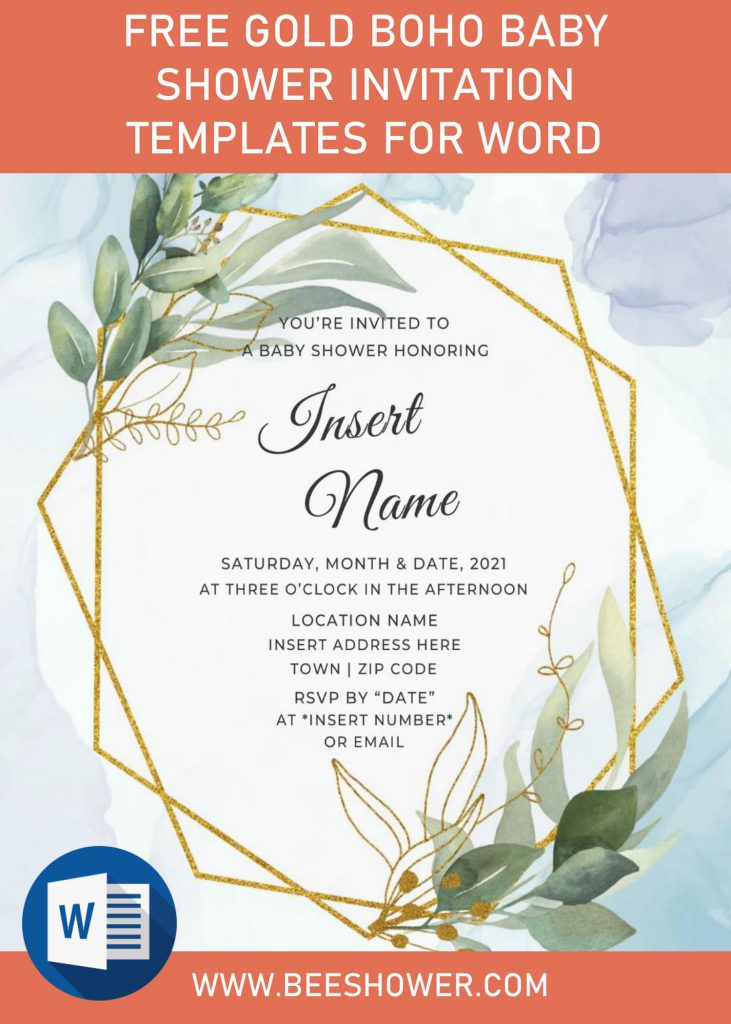 Free Gold Boho Baby Shower Invitation Templates For Word