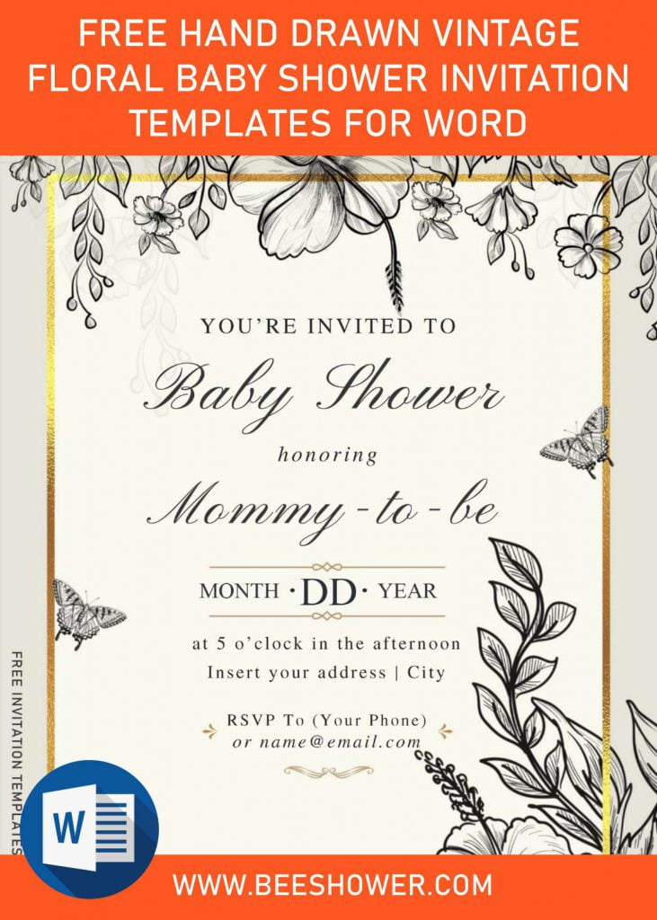 Free Hand Drawn Vintage Floral Invitation Templates For Word