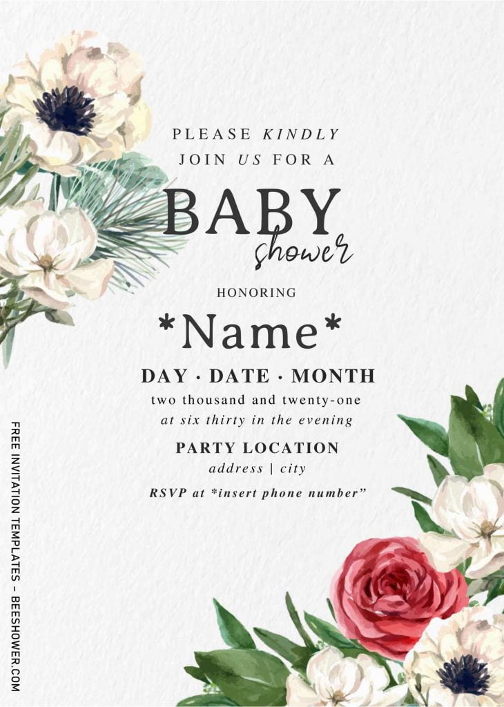 Free Watercolor Rose Baby Shower Invitation Templates For Word and has watercolor red roses
