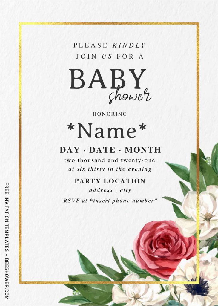 Free Watercolor Rose Baby Shower Invitation Templates For Word and has elegant typography