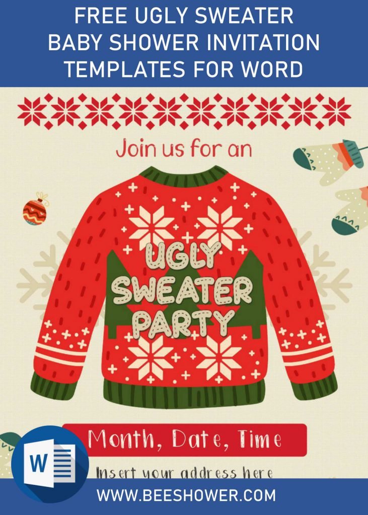 Free Ugly Sweater Baby Shower Party Invitation Templates For Word
