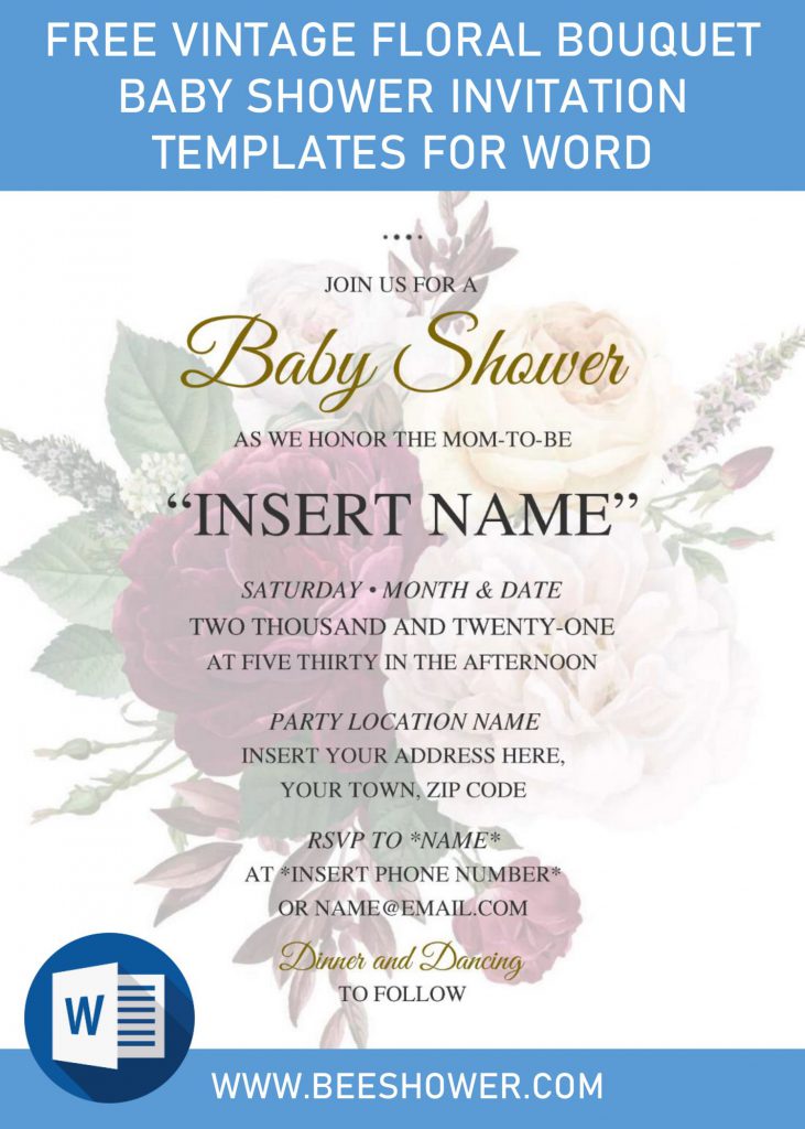 Free Vintage Floral Bouquet Baby Shower Invitation Templates For Word