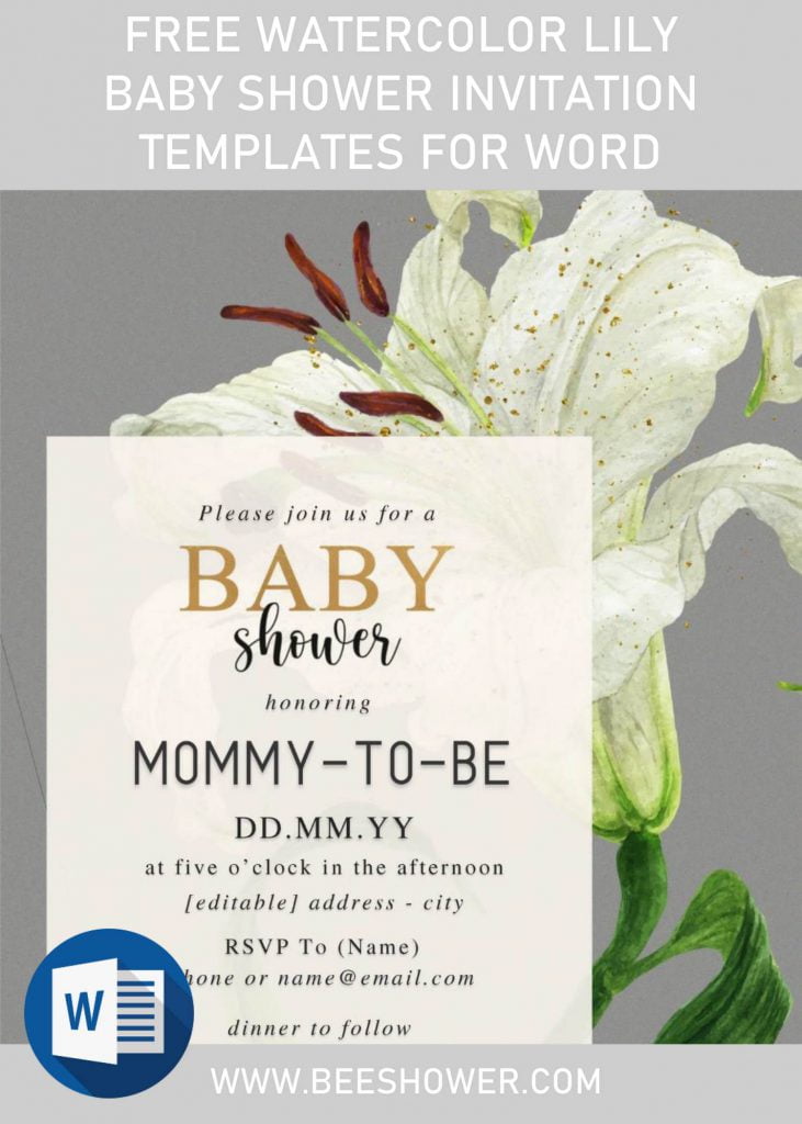 Free Watercolor Lily Baby Shower Invitation Templates For Word